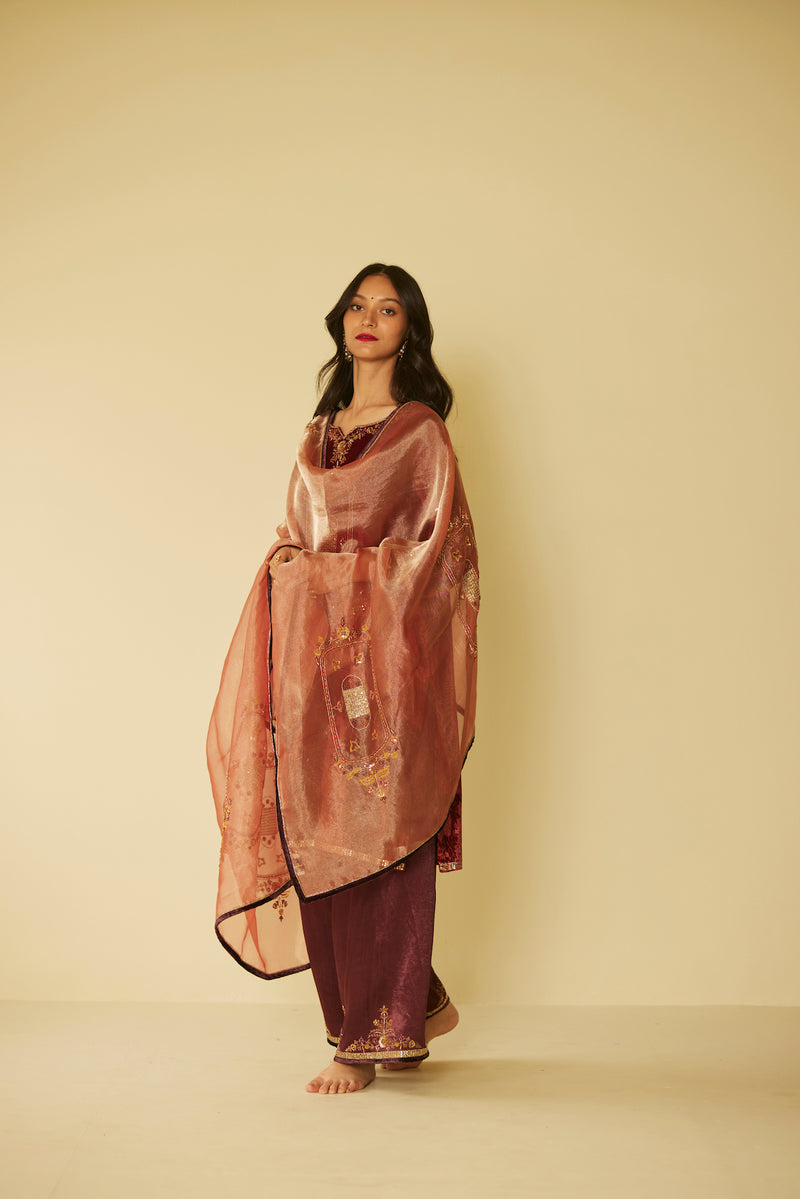 Peach Dareecha Tissue Dupatta