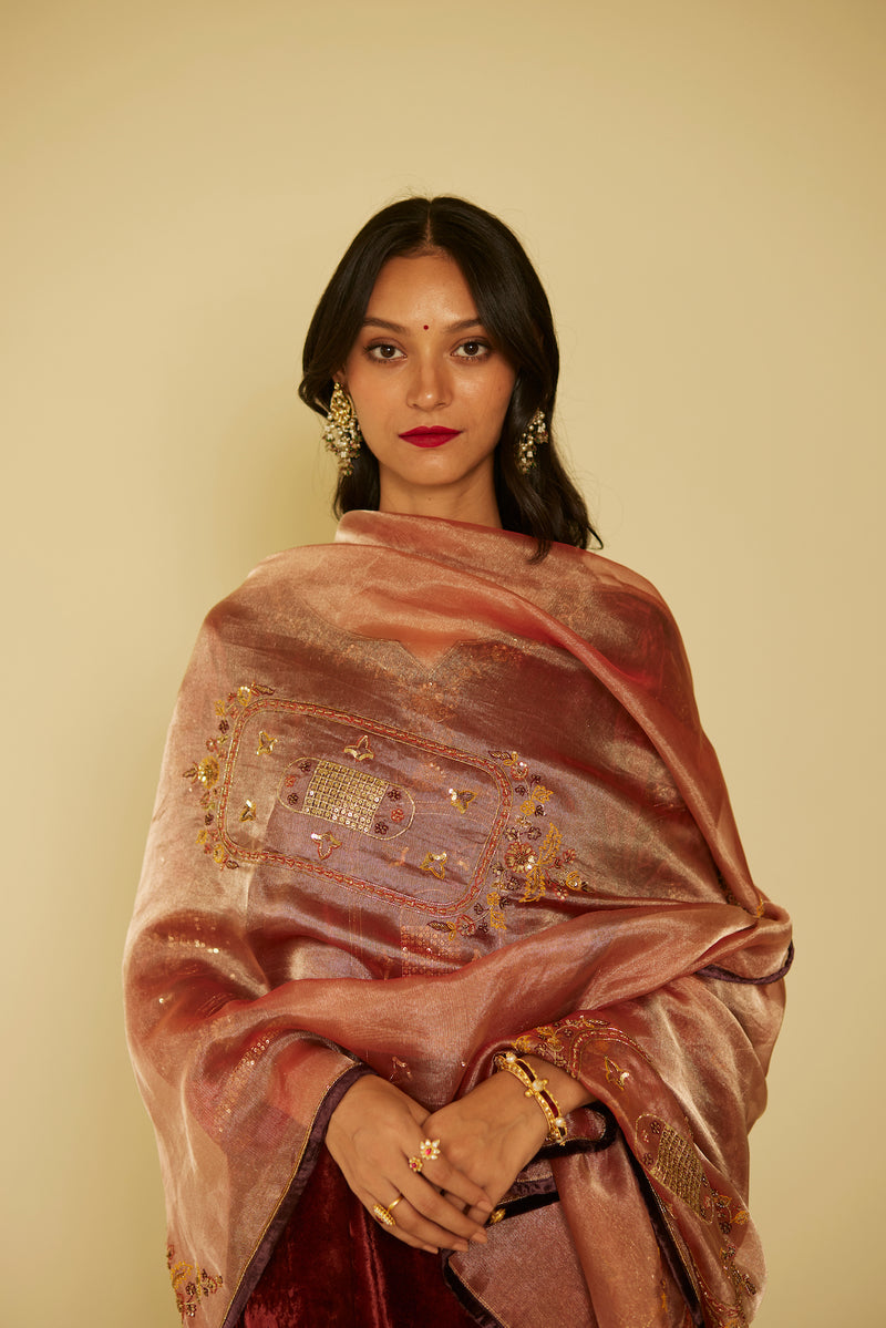 Peach Dareecha Tissue Dupatta