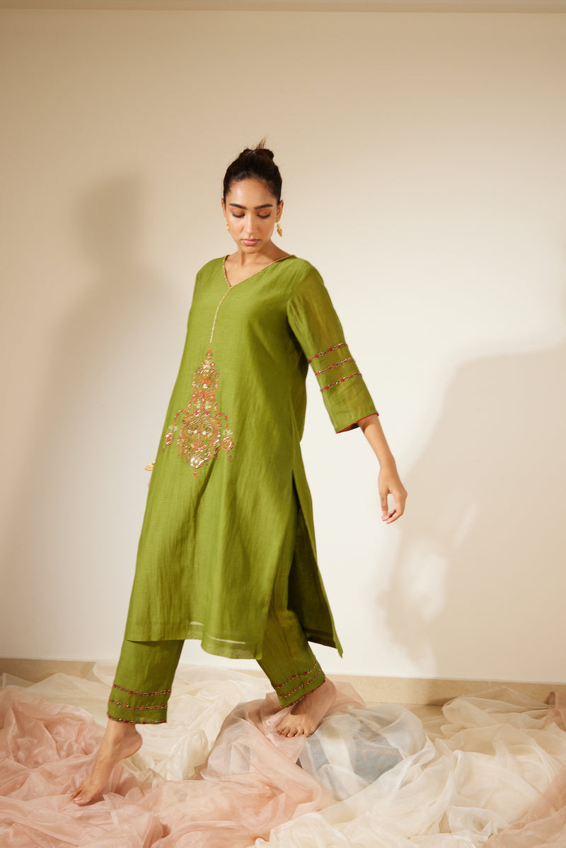 Green Dhuleti Kurta Set