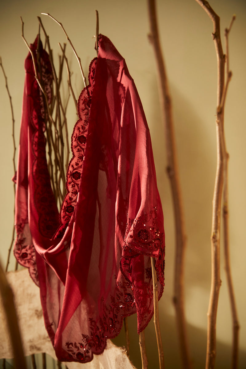 Maroon Sunshine Cutwork Dupatta