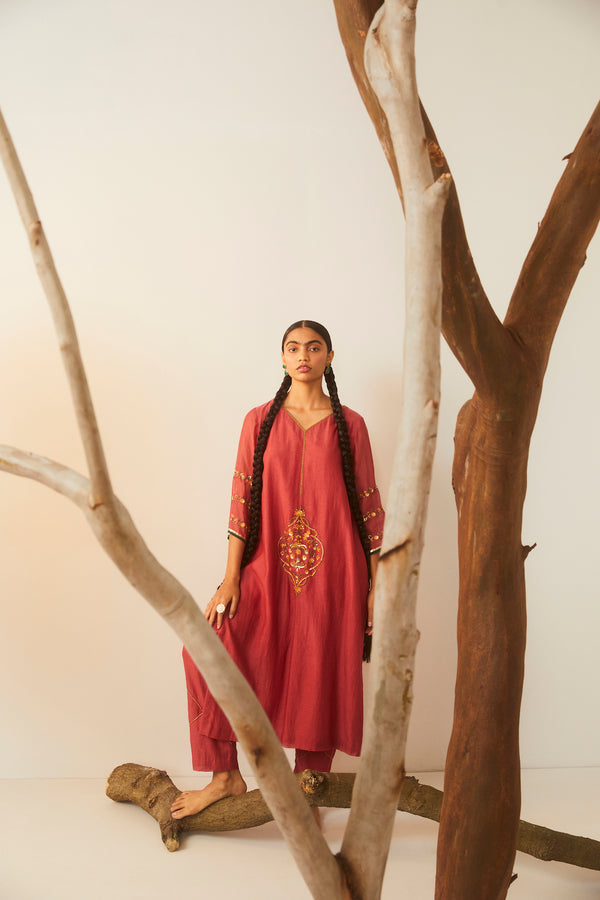 Watermelon Meenakshi Kurta set