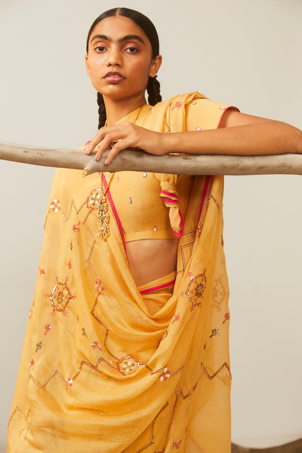 Mustard Bareeki Saree