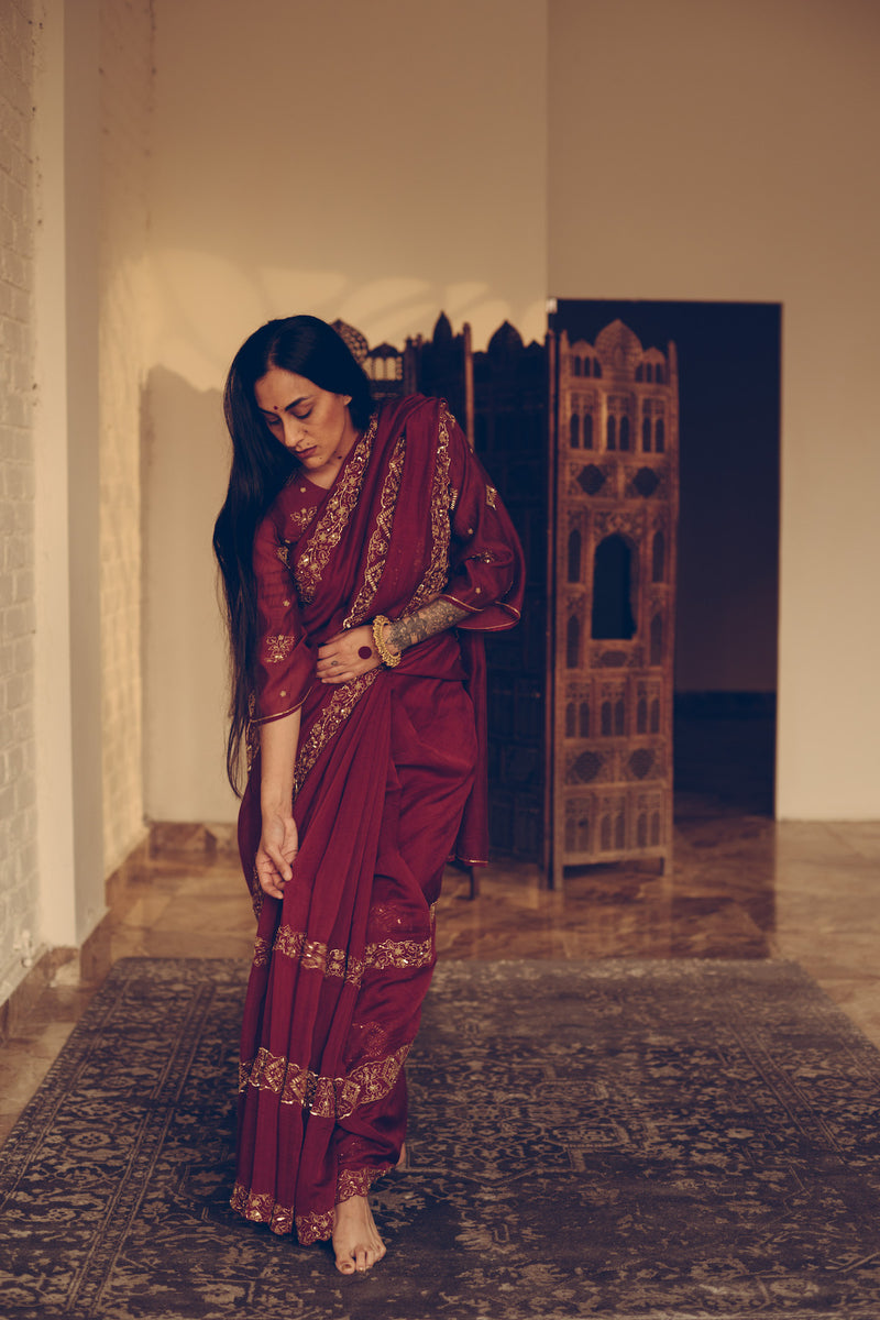 Maroon Nizam Saree