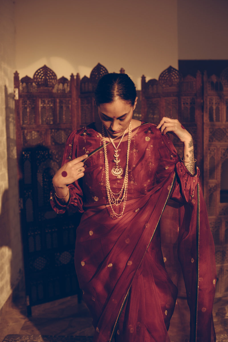 Maroon Phool Saree