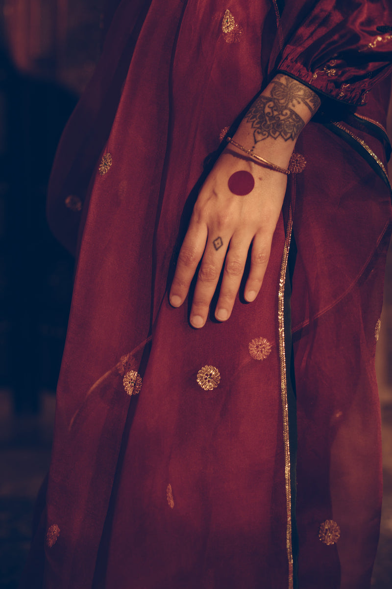 Maroon Phool Saree